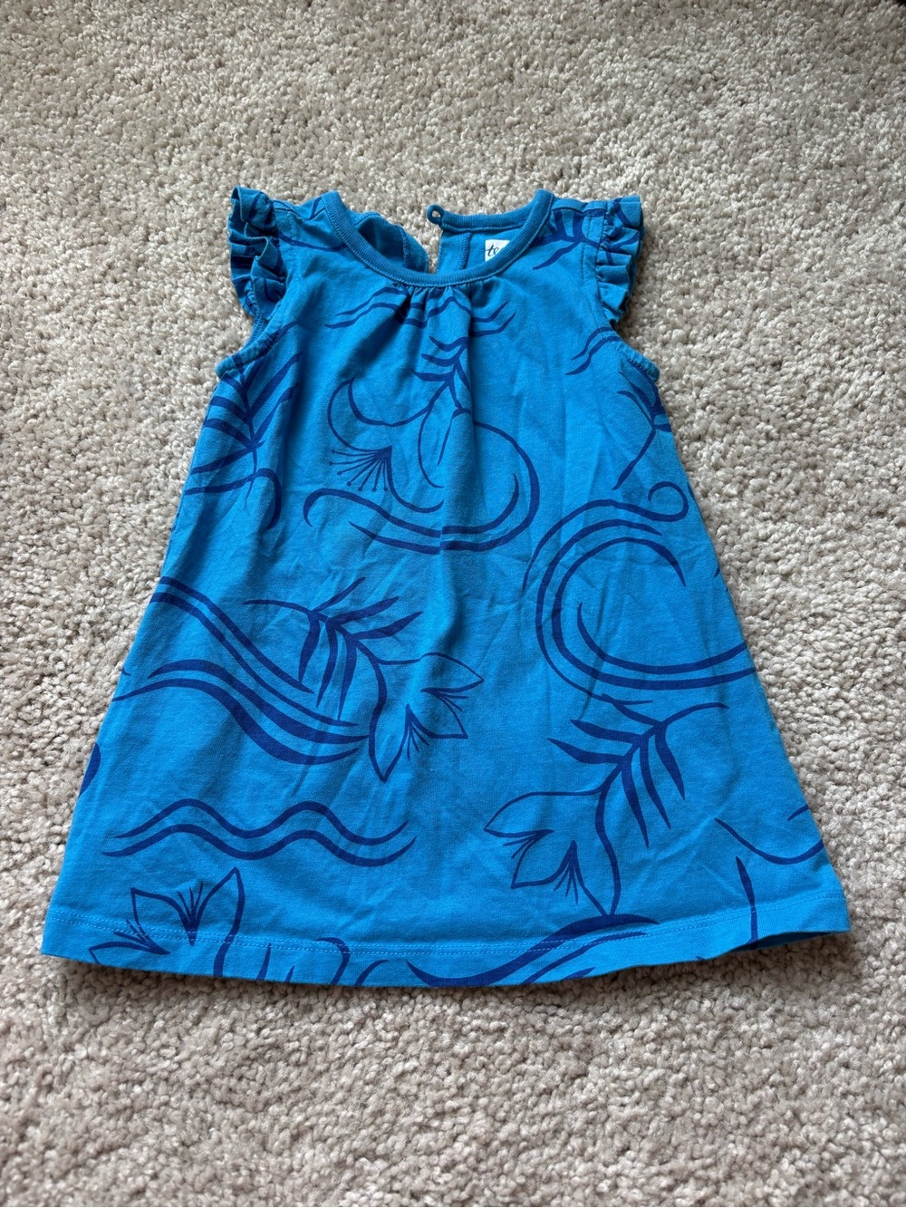 Tea Collection Blue Floral-Print Ruffle-Sleeve Dress